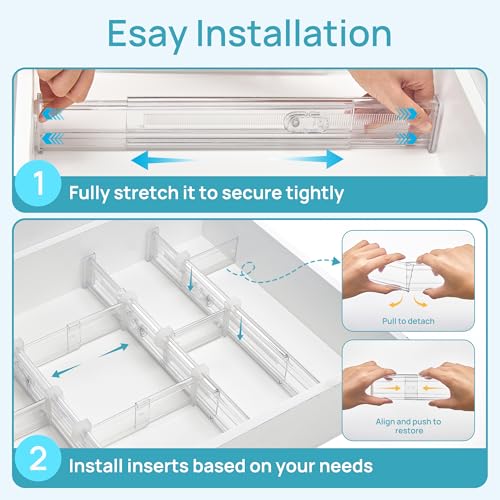 Vtopmart 2.36” Drawer Dividers with Expandable Inserts, 12.8"-22.3" Adjustable Kitchen Drawer Organizer, Clear Plastic Organizer Separator for Flatware, Utensil, Cutlery, 8 Dividers with 14 Inserts - size: Short-2.36" with Inserts