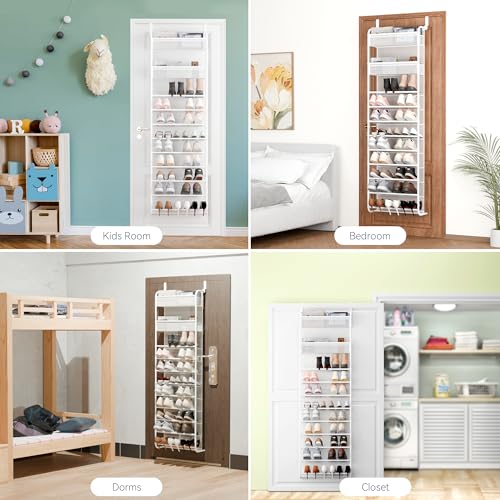 Whitmor 27 Pair Over The Door Shoe Organizer, 11 Tier Hanging Shoe Organizer, Heavy Duty Metal & Mesh Shoe Holder, Hanging Shoe Rack for Closet Organizer & Storage,74.8"L x 21.7"W x 7.5"H, White - color: White, size: Shoe Rack&Organizer