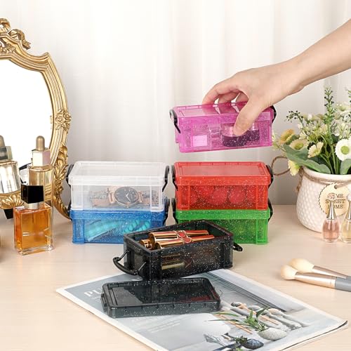 BTSKY 6 Colors Mini Small Plastic Storage Box with Locking Lid Clear Plastic Organizer and Assorted Color Boxes Hold Crafts, Stationery, Jewelry, Sewing and More in Office or Home Supplies - color: Colorful
