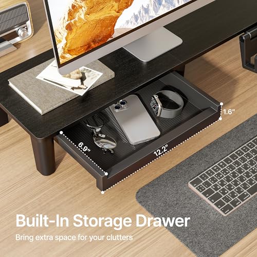 PEGZONE Monitor Stand Riser for Desk, Ergonomic Computer Riser with Storage Drawer, Desktop Shelf Organizer for PC, Laptop, Desk Computer Riser For Home Office