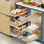 ROOMTEC 3-Tier Pull Out Cabinet Organizer Spice Rack for Narrow Cabinet 8" W x 20½" D, Slide Out Wood Shelves Storage for Kitchen - size: 8" W x 20½" D, 3 Tier, Wood Shelves