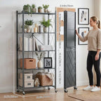 DEANIC 70.7" Tall Extra Large 5-Tier Folding Storage Shelf with Wheels, No Assembly Collapsible Metal Rack with Leveling Feet for Garage, Pantry, Basement, Vendor Display, Kitchen(Gray,1 Pack) - color: Grey