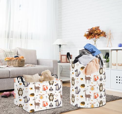 19.7" Laundry Basket,Kids Dirty Clothes Hamper,Waterproof Storage Bin,Room Decor,Gift Baskets,Nursery Hamper(Forest Animal) - color: Forest Animal