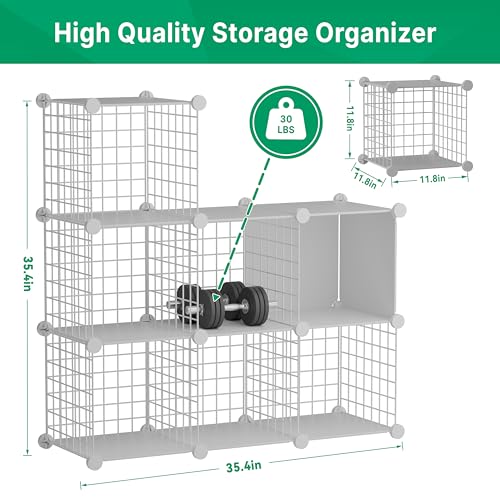Wire Cube Storage Organizer, 6 Cubes Converted into 7 Cubes, Sturdy Metal Grids Storage Shelf Closet Shelving Units and Storage, Shelves for Bedroom LIvingroom Office - color: White, size: 6 cubes