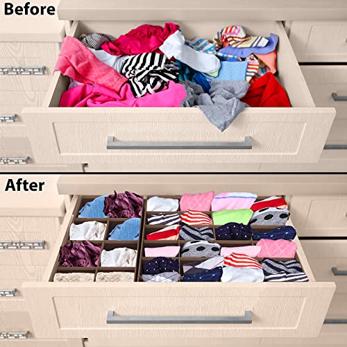 Simple Houseware 4-Pack Drawer Organizer Set - Closet Dividers for Underwear, Socks, Bras, Scarves, Ties - Foldable Non-Woven Storage Boxes, Brown - color: Brown, size: 4 Pack