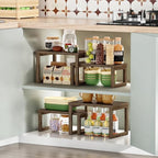 HOOBRO Cabinet Organizer Shelf, Set of 2 Kitchen Counter Shelves, Expandable Kitchen Storage, Stackable Bamboo Spice Rack, for Kitchen, Countertop, Office Desk, Living Room, Mocha MA20TL01 - color: Mocha
