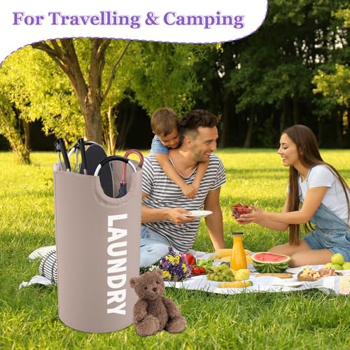 95L Folding Laundry Basket for Singles, Large Laundry Hamper with Aluminum Handles, Freestanding Dirty Clothes Basket, Sturdy Oxford Fabric Clothes Hampers for Travel, Dormitory, Khaki - color: Khaki, size: L-95L