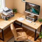 ARCOBIS Monitor Riser with Drawers and Pen Holders, Wood & Mesh Metal Computer Monitor Stand with Storage for Desk, Rustic Brown