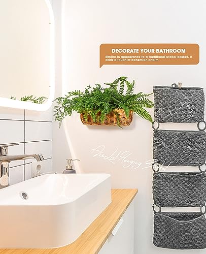AceList Wall Hanging Basket, Boho Style Hand-Woven Hanging Storage Baskets - Set of 2, Ideal for Boho Room Decor, Kitchen, Garden, and Living Room - color: logs, size: 2 pc (large)
