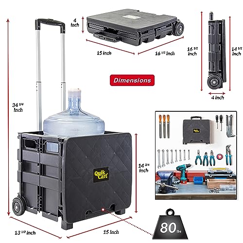 dbest Products Quik Cart Sport Collapsible Rolling Crate on Wheels for Teachers Tote Basket 80 lbs Capacity, Made from Heavy Duty Plastic, Black, Compact - color: Black, style: Sport