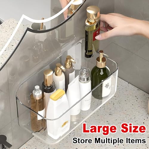 Diesisa Acrylic Wall Mount Organizer - 5.1" D x 10.9" W x 6" H, Large Size Adhesive Wall Self - Shower Caddies Organizer - Bathroom Shelves with Self Adhesive Tape for Bathroom, Kitchen - Large Size - color: Clear - Big Basket