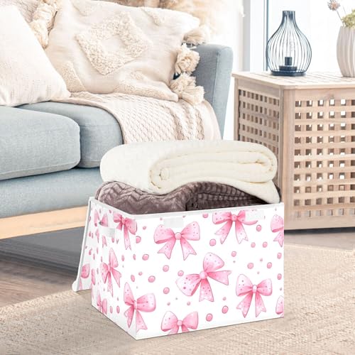 xigua Bows and Polka Dots Storage Bins with Lids and Carrying Handle,Foldable Storage Boxes Organizer Containers Baskets Cube with Cover for Home Bedroom Closet Office - color: Bows and Polka Dots