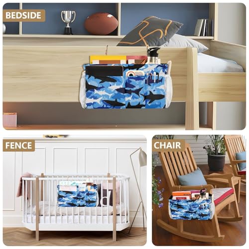 Bedside Caddy Hanging Bunk Bed Caddy Bed Organizer Hanging Pocket with 2 Hooks Bedside Storage Organizer Pocket Bag Holder Marine Bright Sky Blue Shark - color: Marine Bright Sky Blue Shark