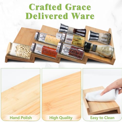 Bamboo Spice Drawer Organizer for Insert Shallow Drawer, 8 Tier Stackable Spice Rack Organizer for Cabinet(4.8" D x 13" W x 1.65" H) Seasoning Storage Organization for Kitchen Pantry Drawer - size: 8 PCS