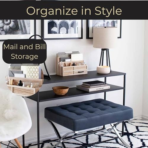 BLU MONACO | Natural Wood Mail Organizer with Drawer & Pen Holder | Rustic Desk Organizer for Bills, Letters & Countertop Storage | Wooden Desktop Mail Sorter for Home & Kitchen - color: Natural Wood