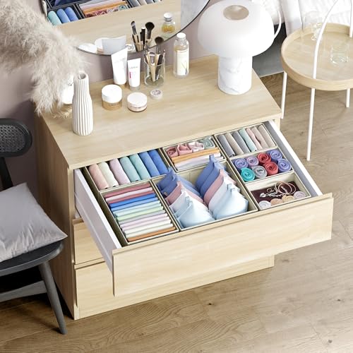 Drawer Organizer Clothes Set of 12 Beige - Dresser Organizer For Nursery, Bedroom, Closet - The Perfect Baby Clothes Organizers and Storage & General Nursery Organization or Dresser Drawer Organizers - color: Beige