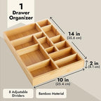Juvale Drawer Organizer Tray - 8-Slot Drawer Divider for Utensils - Versatile Silverware Holder - Desk Tray for Office Supplies - 14 x 10 x 2 in, Brown, Bamboo - size: 14" x 10" x 2" inches