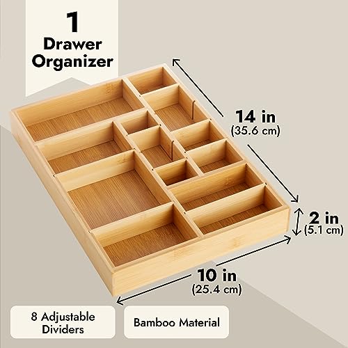 Juvale Drawer Organizer Tray - 8-Slot Drawer Divider for Utensils - Versatile Silverware Holder - Desk Tray for Office Supplies - 14 x 10 x 2 in, Brown, Bamboo - size: 14" x 10" x 2" inches