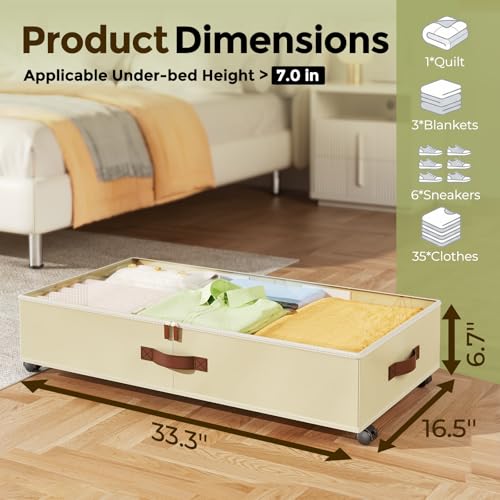 LAMU Under Bed Storage with Wheels, 2 Pack Under Bed Storage Containers with Clear Lids & Label, Rolling Under Bed Drawers for Clothes, Shoes, Blankets, Beige - color: Beige