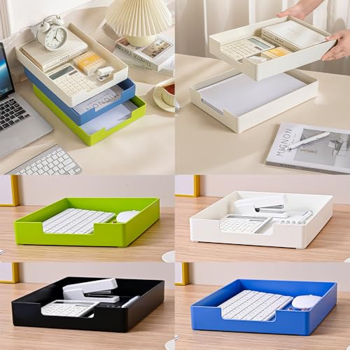 Letter-Size Tray, Desk Drawer Organizer, A4 Plastic Paper Tray, Stackable Plastic Paper Holder File Organizer for Office, School, Home Storage (Black) - color: Black