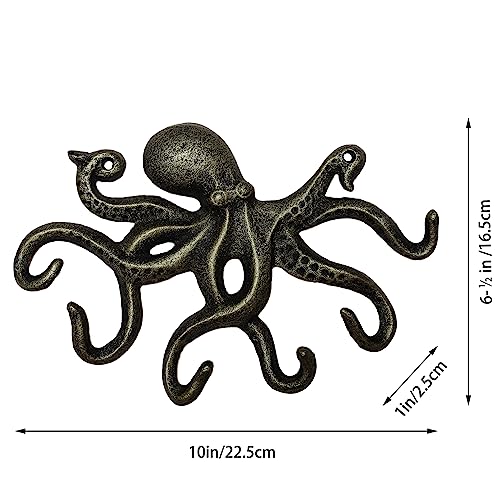 Key Holder for Wall, Octopus Wall Hooks Decorative for Hanging, Cast Iron Coat Hooks/Towel Hooks with 6 arms - Bronze - color: Bronze