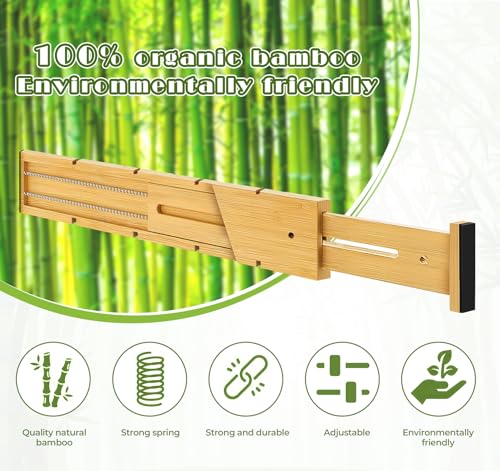 6PCS Bamboo Drawer Dividers with Inserts, Expandable Kitchen Utensil Drawer Organizers,Adjustable drawer organizer for deep drawers Dresser Closet Underwear Storage Bedroom Bathroom Drawers(16.6"-22") - color: 6 Pack