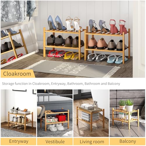 Small Shoe Rack, 2-Tier Bamboo Stackable Shoe Shelf Storage Organizer, Shoe Stand for Closet, Entryway and Hallway - color: Natural, size: 2-Tier-Short