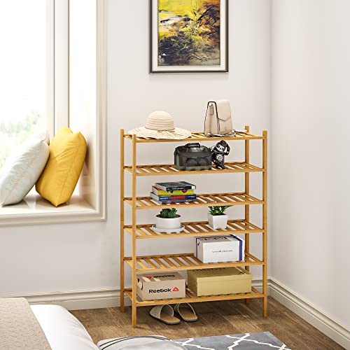 BMOSU 6-Tier Bamboo Shoe Rack Premium Stackable Shoe Shelf Storage Organizer for Hallway Closet Living Room Entryway Organizer (Natural Bamboo) - color: Natural Bamboo, size: 6-Tier（27*11*36.6inches）