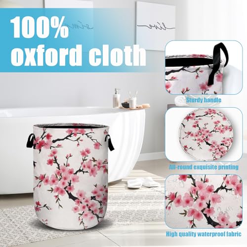 Japanese Cherry Blossom Tree Laundry Basket, Laundry Hamper Collapsible Oxford Cloth with Handle Clothes Toy Storage Bin for Bathroom Laundry Room Bedroom 15.7 X 20 Inch - color: Japanese Cherry Blossom Tree