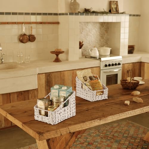 GRANNY SAYS Wicker Basket with Handles, Trapezoid Decorative Woven Baskets, Waterproof Wicker Storage Baskets for Shelves, Basket for Organizing, Butter Milk, 2-Pack - color: Butter Milk, size: 2x 10¼"D x 7½"W x 7¼"H