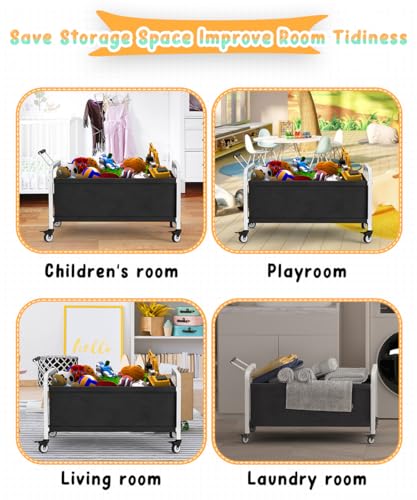 80L Large Kids Toy Box with Wheels, Toy Chest Storage Organizer for Toddlers, Boys, Girls, Toy Storage Bin for Stuffed Animals, PlayRoom, Bedroom, Nursery, Living Room, White