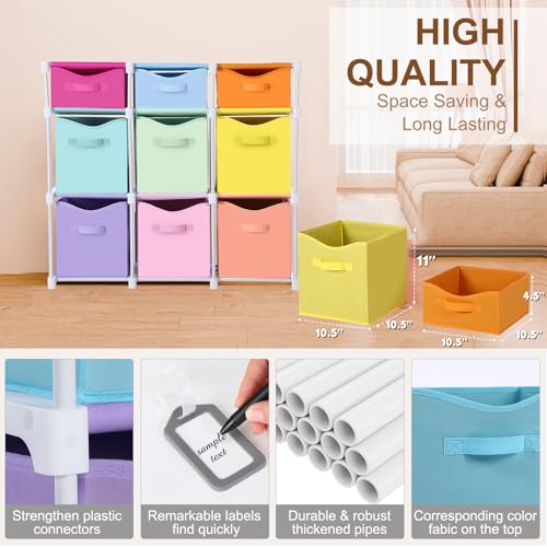 9 Cube Storage Organizer Shelf with Storage Bins and Label, 11 Inch Toy Cube Bins Clothes Closet Organizers Drawers Fabric Dresser for Living Room, Bedroom, Playroom, Dorm(Pastel) - color: Pastel