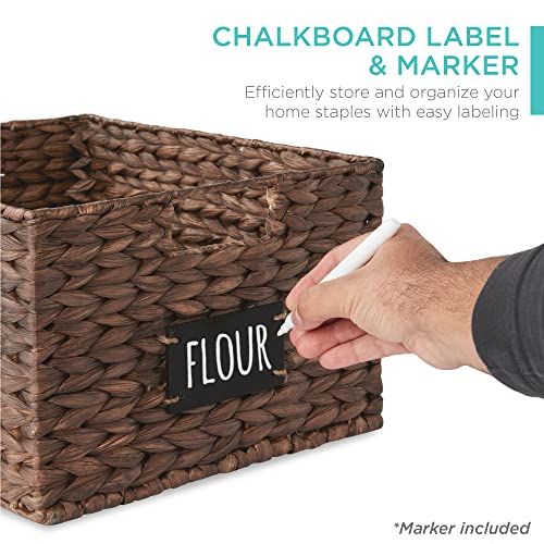 Best Choice Products Pantry Baskets Set of 2 16x12in Water Hyacinth Storage Baskets, Woven Wicker Kitchen Organizers with handles w/Chalkboard Label Chalk Marker - Brown - color: Brown, size: 12x16x8in