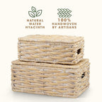 Set of 2 White Wicker Baskets with Lid - color: White