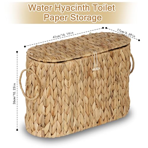 efluky Toilet Paper Storage Basket, Water Hyacinth Slim Toilet Paper Holder with Lid- Holds Up to 9 Mega Rolls, Home Bathroom Decor Organizer