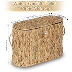 efluky Toilet Paper Storage Basket, Water Hyacinth Slim Toilet Paper Holder with Lid- Holds Up to 9 Mega Rolls, Home Bathroom Decor Organizer