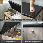HOOBRO Shoe Storage Bench with Cushion, 32.3'' Entryway Bench with Lift Top Hidden Storage and Adjustable Shelves, Wooden Shoe Rack Bench for Entryway Bedroom, Rustic Brown and Black BG40HX01 - color: Greige + Black