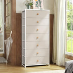 Crestlive Products Tall Dresser, 7-Drawer Wide Fabirc Storage Tower, Chests of Drawers - Vertical Organizer Unit for Bedroom, Hallway, Entryway, Nursery, Wood Top, Closets with Handles (Beige) - color: Beige, style: Wide-7 Drawers