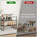 Expandable Kitchen Cabinet Shelf Organizer Rack Heavy Duty Metal Spice Rack Stackable Kitchen Counter Storage Shelf for Kitchen Cabinet Pantry Bathroom (Black - 16.5"-27" L x 8" W x 9.6" H - 1Pack) - color: Black - 16.5"-27" L X 8" W X 9.6" H - 1pack