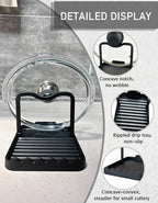 Anti-Rust Metal Spoon Rest with Lid Holder, Heat-Resistant Pot Lid Rest, Multifunctional Spatula Holder While Cooking for Stovetop and Kitchen Counter – Black - color: Black