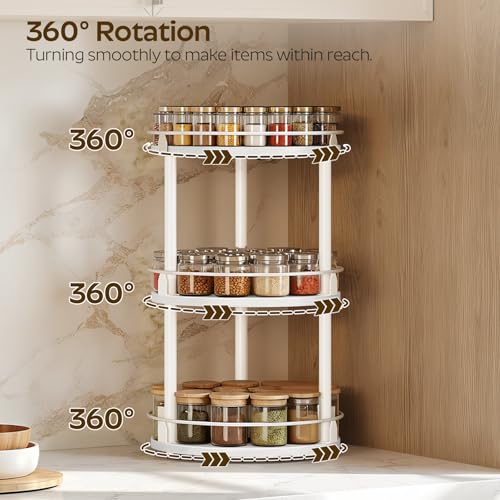 YATINEY Lazy Susan Organizer, Rotating Spice Rack, 3 Tier Spice Turntable Organizer, Industrial Turntable Spice Holder, for Kitchen Countertop and Cabinet, Compact and Versatile, White SR23WW - color: White, size: 10.2"L x 10.2"W x 18"H