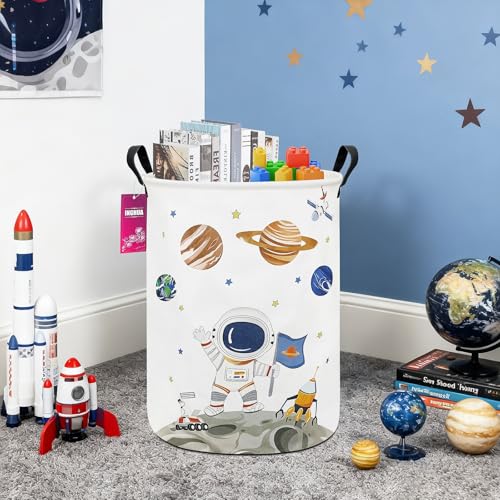 Laundry Hamper Large Canvas Fabric Lightweight Storage Basket/Toy Organizer/Dirty Clothes Collapsible Waterproof for College Dorms, Boys and Girls Bedroom,Bathroom(Space astronaut) - color: Space astronaut