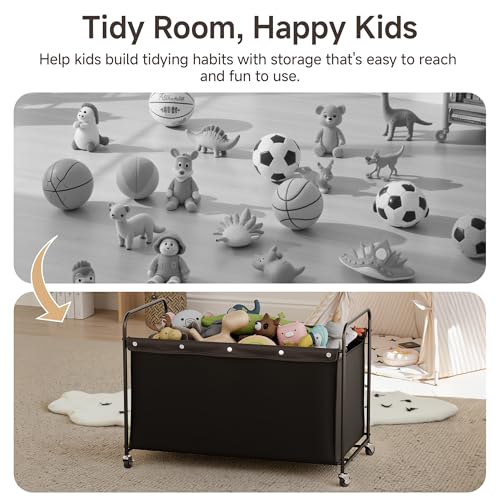 StorageWorks Toy Box with Wheels for Kids, 200L Extra Large Toy Storage Chest and Organizer, 27.5" Metal Toybox with 360° Swivel Wheels for Bedroom, Kids Room, Stuffed Animal Storage, Black - color: Black, size: 38"Lx20¾"Wx27½"H