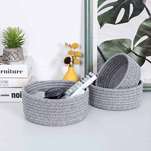 MINTWOOD Design Set of 3 Cotton Rope Nesting Bowls, Small Catch All Basket, Cute Closet Baskets and Bins for Shelves, Mini Table Basket Organizer for Small Accessories, Light Gray Mix - color: Light Gray Mix