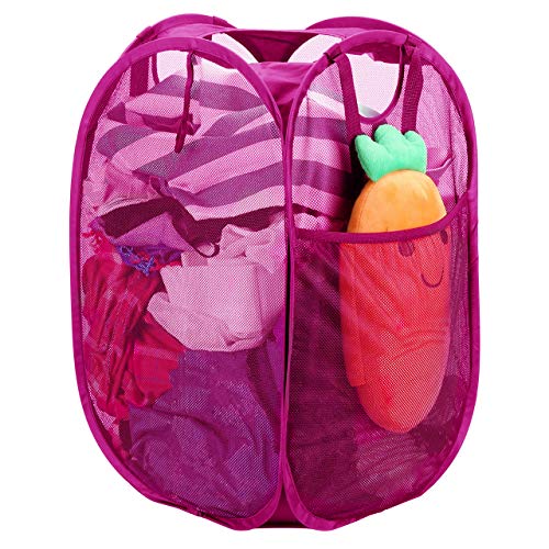 Strong Mesh Pop-up Laundry Hamper, Quality Laundry Basket with Durable Handles Solid Bottom High Carbon Steel Frame, Easy to Open and Fold Flat for Storage (Pink) - color: Pink, size: 1-Pack