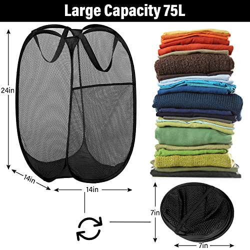 BATTOO Deluxe Strong Mesh Pop up Laundry Hamper Basket with Side Pocket for Laundry Room, Bathroom, Kids Room, College Dorm or Travel 3 Pack Black - color: Black, size: 3 pack