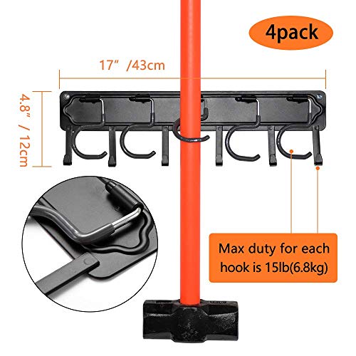 YueTong 68" All Metal Garden Tool Organizer,Adjustable Garage Wall Organizers and Storage,Heavy Duty Wall Mount Holder with Hooks for Broom,Rake,Mop,Shovel(4 Pack) - size: 68" organizer