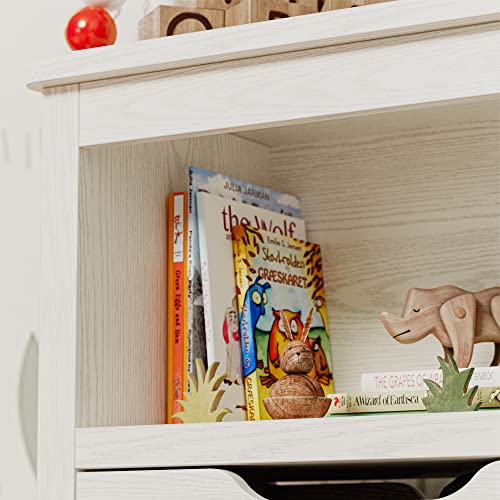 IRONCK Toy Storage Organizer with Drawers, Floor Toy Box with Wheels and Open Shelf, Storage Chest for Nursery, Playroom and Bedroom, White - color: White