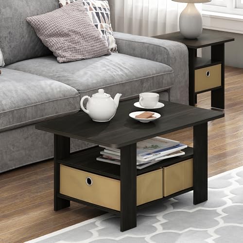 Furinno Coffee Table with Bins, Espresso/Brown - color: Espresso/Brown, style: 2 Bin