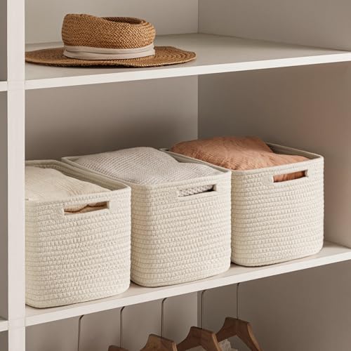 UBBCARE 4 Pack Storage Baskets for Shelves, Baskets for Organizing, Cube Shelf Storage Bin with Handles, Woven Storage Basket, 13"L x 9"W x 7.5"H, Beige - color: Beige, size: 4 Pack-13"(L)×9"(W)x7.5"(H)
